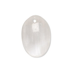 Drop, selenite (waxed), 23x16mm-25x18mm hand-cut one-sided puffed oval, B grade, Mohs hardness 2 to 2-1/2. Sold individually.