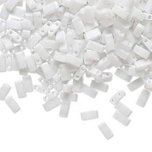 Bead, Miyuki, half TILA&reg;, glass, opaque white, (HTL-402), 5x2.3mm rectangle with (2) 0.8mm holes, fits up to 3mm beads. Sold per 10-gram pkg.