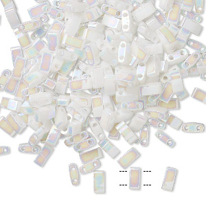 Bead, Miyuki, half TILA&reg;, glass, opaque rainbow white pearl, (HTL471), 5x2.3mm rectangle with (2) 0.8mm holes, fits up to 3mm beads. Sold per 10-gram pkg.