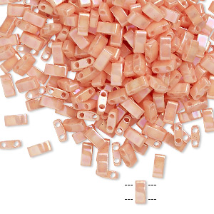 Bead, Miyuki, half TILA&reg;, glass, opaque ceylon rainbow light peach, (HTL596), 5x2.3mm rectangle with (2) 0.8mm holes, fits up to 3mm beads. Sold per 10-gram pkg.