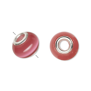 Bead, Dione&reg;, cat&#39;s eye glass (fiber optic glass) and silver-finished brass grommets, dark pink, 13x10mm-14x10mm rondelle. Sold individually.