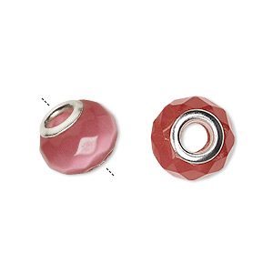 Bead, Dione&reg;, cat&#39;s eye glass (fiber optic glass) and silver-finished brass grommets, dark pink, 13x10mm-14x10mm faceted rondelle. Sold individually.