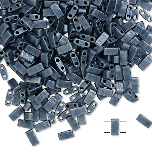 Bead, Miyuki, half TILA&reg;, glass, opaque matte gunmetal, (HTL2001), 5x2.3mm rectangle with (2) 0.8mm holes, fits up to 3mm beads. Sold per 10-gram pkg.