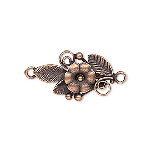 Link, JBB Findings, antique copper-plated brass, 23.5x14mm single-sided flower and leaves. Sold individually.