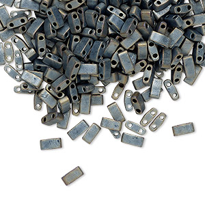 Bead, Miyuki, half TILA&reg;, glass, opaque matte metallic silver grey, (HTL2002), 5x2.3mm rectangle with (2) 0.8mm holes, fits up to 3mm beads. Sold per 10-gram pkg.