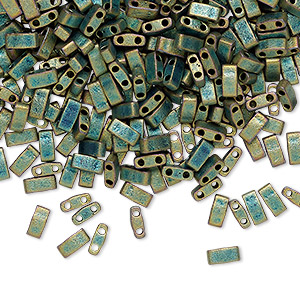 Bead, Miyuki, half TILA&reg;, glass, opaque matte metallic patina iris, (HTL2008), 5x2.3mm rectangle with (2) 0.8mm holes, fits up to 3mm beads. Sold per 10-gram pkg.