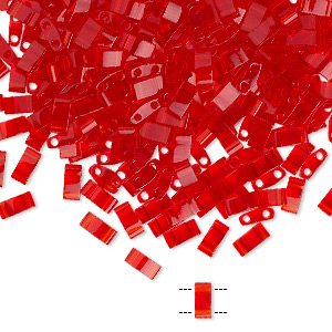 Bead, Miyuki, half TILA&reg;, glass, transparent light fire red, (HTL140), 5x2.3mm rectangle with (2) 0.8mm holes, fits up to 3mm beads. Sold per 10-gram pkg.
