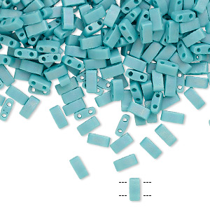 Bead, Miyuki, half TILA&reg;, glass, opaque matte rainbow mint green, (HTL412FR), 5x2.3mm rectangle with (2) 0.8mm holes, fits up to 3mm beads. Sold per 10-gram pkg.