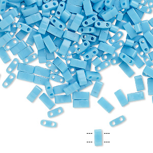 Bead, Miyuki, half TILA&reg;, glass, opaque robin&#39;s egg blue, (HTL413), 5x2.3mm rectangle with (2) 0.8mm holes, fits up to 3mm beads. Sold per 40-gram pkg.