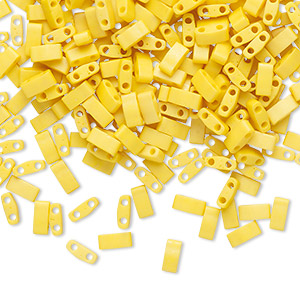 Bead, Miyuki, half TILA&reg;, glass, opaque matte satin rich yellow, (HTL2311), 5x2.3mm rectangle with (2) 0.8mm holes, fits up to 3mm beads. Sold per 10-gram pkg.