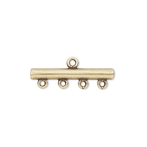 End bar, JBB Findings, antiqued brass, 25x3mm single-sided bar with 4 bottom loops. Sold per pkg of 2.