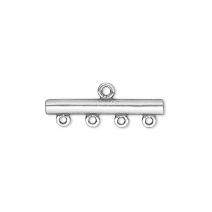 End bar, JBB Findings, antique silver-plated brass, 25x3mm single-sided bar with 4 bottom loops. Sold per pkg of 2.
