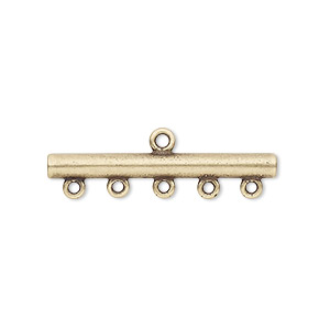 End bar, JBB Findings, antiqued brass, 30.5x3.5mm single-sided bar with 5 bottom loops. Sold per pkg of 2.