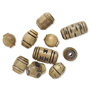 Bead mix, horn (natural), 13x12mm-22x16mm mixed shapes, Mohs hardness 2-1/2. Sold per pkg of 10.
