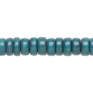 Bead, Taiwanese cheesewood (dyed / waxed), teal, 8x4mm rondelle. Sold per pkg of (2) 15-1/2&quot; to 16&quot; strands.
