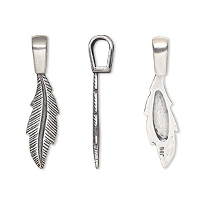 Bail, JBB Findings, glue-on, antique silver-plated brass, 29x7mm with 20.5x7mm feather flat base. Sold individually.