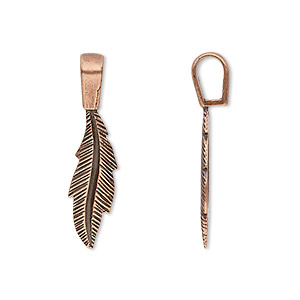 Bail, JBB Findings, glue-on, antique copper-plated brass, 29x7mm with 20.5x7mm feather flat base. Sold individually.