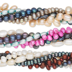 Pearl mix, cultured freshwater (bleached / dyed), mixed colors, 3x3mm-9x6mm mixed shape, C- grade, Mohs hardness 2-1/2 to 4. Sold per (5) 15&quot; to 16&quot; strands.