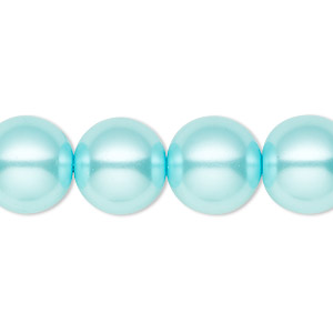 Bead, Celestial Crystal&reg;, crystal pearl, aqua blue, 14mm round. Sold per 15-1/2&quot; to 16&quot; strand, approximately 25 beads.