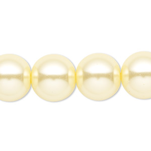 Bead, Celestial Crystal&reg;, crystal pearl, light yellow, 14mm round. Sold per 15-1/2&quot; to 16&quot; strand, approximately 25 beads.