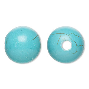 Bead, &quot;turquoise&quot; (resin) (imitation), blue, 18x17mm semi-round. Sold individually.