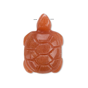 Focal, red aventurine (natural), 28x17mm-32x20mm 3D turtle, B grade, Mohs hardness 7. Sold individually.