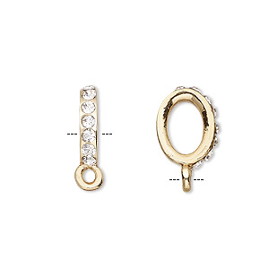 Bead, Dione&reg;, glass rhinestone and gold-finished &quot;pewter&quot; (zinc-based alloy), clear, 14x3mm oval rondelle with closed loop. Sold per pkg of 2.