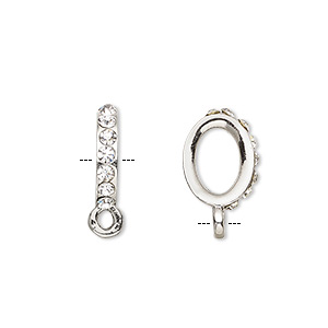 Bead, Dione&reg;, glass rhinestone and imitation rhodium-plated &quot;pewter&quot; (zinc-based alloy), clear, 14x3mm oval rondelle with closed loop. Sold per pkg of 2.
