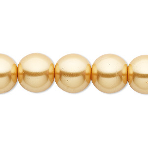 Bead, Celestial Crystal&reg;, crystal pearl, gold, 12mm round. Sold per 15-1/2&quot; to 16&quot; strand, approximately 30 beads.
