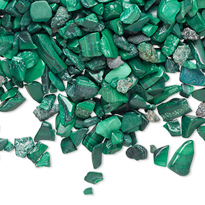 Inlay chip, malachite (natural), small undrilled tumbled polished chip, Mohs hardness 3-1/2 to 4. Sold per 2-ounce pkg, approximately 420-510 chips.