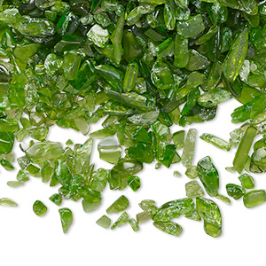 Inlay chip, chrome diopside (natural), mini undrilled tumbled polished chip, Mohs hardness 5-1/2 to 6. Sold per 2-ounce pkg, approximately 1,500-1,900 chips.