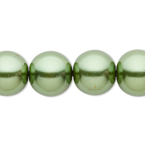 Bead, Celestial Crystal&reg;, crystal pearl, medium green, 14mm round. Sold per 15-1/2&quot; to 16&quot; strand, approximately 25 beads.