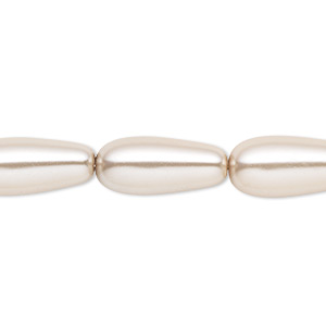 Bead, Celestial Crystal&reg;, crystal pearl, beige, 15x7mm-18x8mm teardrop. Sold per 15-1/2&quot; to 16&quot; strand, approximately 20 beads.