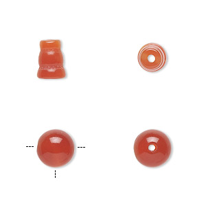 Bead, red agate (dyed / heated), 8mm T-drilled round and 8x5mm-9x6mm cone, B grade, Mohs hardness 6-1/2 to 7. Sold per pkg of (2) 2-piece sets.
