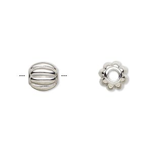 Bead, stainless steel, 8.5mm corrugated round. Sold per pkg of 2.