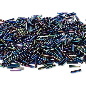 Bugle bead, Miyuki, glass, opaque gunmetal purple, (RBU0455), 9x1.9mm tube. Sold per 50-gram pkg.