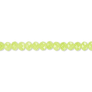 Bead, Celestial Crystal&reg;, frosted light chartreuse, 4x3mm faceted rondelle. Sold per 15-1/2&quot; to 16&quot; strand, approximately 120 beads.