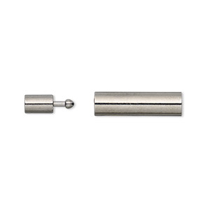 Clasp, pop-style, gunmetal-plated brass, 18x5mm round tube with glue-in ends, 3mm inside diameter. Sold per pkg of 4.