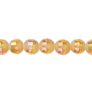 Bead, Celestial Crystal&reg;, 96-facet, translucent golden blush AB half matte, 8mm faceted round. Sold per 8-inch strand, approximately 25 beads.