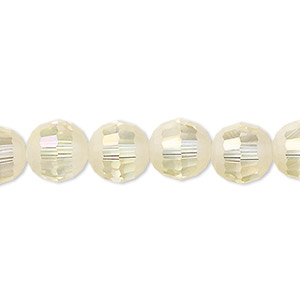 Bead, Celestial Crystal&reg;, 96-facet, translucent crystal opal AB half matte, 10mm faceted round. Sold per 8-inch strand, approximately 20 beads.
