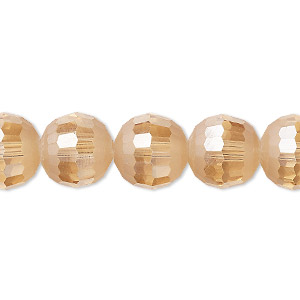 Bead, Celestial Crystal&reg;, 96-facet, translucent amber peach AB half matte, 12mm faceted round. Sold per 8-inch strand, approximately 15 beads.