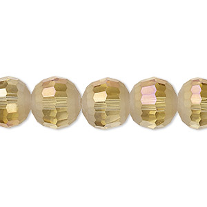Bead, Celestial Crystal&reg;, 96-facet, translucent golden champagne AB half matte, 12mm faceted round. Sold per 8-inch strand, approximately 15 beads.