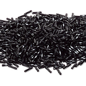 Bugle bead, Miyuki, glass, opaque black, (TW401), 9x2mm twisted. Sold per 50-gram pkg.