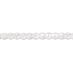 Bead, Czech fire-polished glass, opaque alabaster snow white luster, 4mm faceted round. Sold per 15-1/2&quot; to 16&quot; strand.