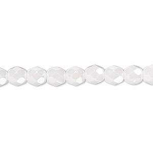 Bead, Czech fire-polished glass, opaque alabaster snow white luster, 6mm faceted round. Sold per 15-1/2&quot; to 16&quot; strand.