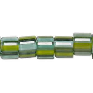 Bead, cane glass, multicolored, 10x9mm-12x10mm round tube with stripes. Sold per 15-inch strand.