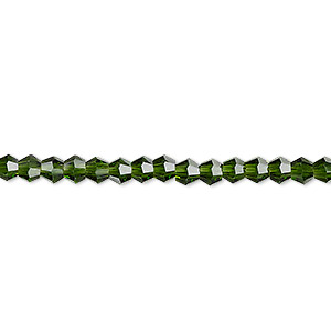 Bead, Celestial Crystal&reg;, transparent emerald green, 4mm faceted bicone. Sold per 15-1/2&quot; to 16&quot; strand, approximately 100 beads.