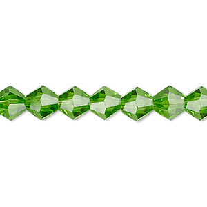 Bead, Celestial Crystal&reg;, transparent green, 8mm faceted bicone. Sold per 15-1/2&quot; to 16&quot; strand, approximately 50 beads.