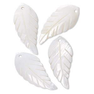 Focal, mother-of-pearl shell (natural), 30x13mm hand-cut top-drilled single-sided carved leaf, Mohs hardness 3-1/2. Sold per pkg of 4.