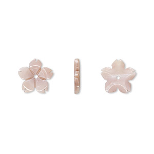 Bead, mother-of-pearl shell (dyed), pink, 10x2mm hand-cut center-drilled single-sided flower, 3-1/2 Mohs hardness. Sold per pkg of 2.